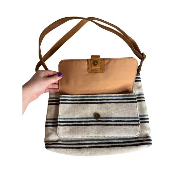 Fossil  Striped Fabric Brown Leather Trim Crossbody Shoulder Bag - Picture 7 of 9